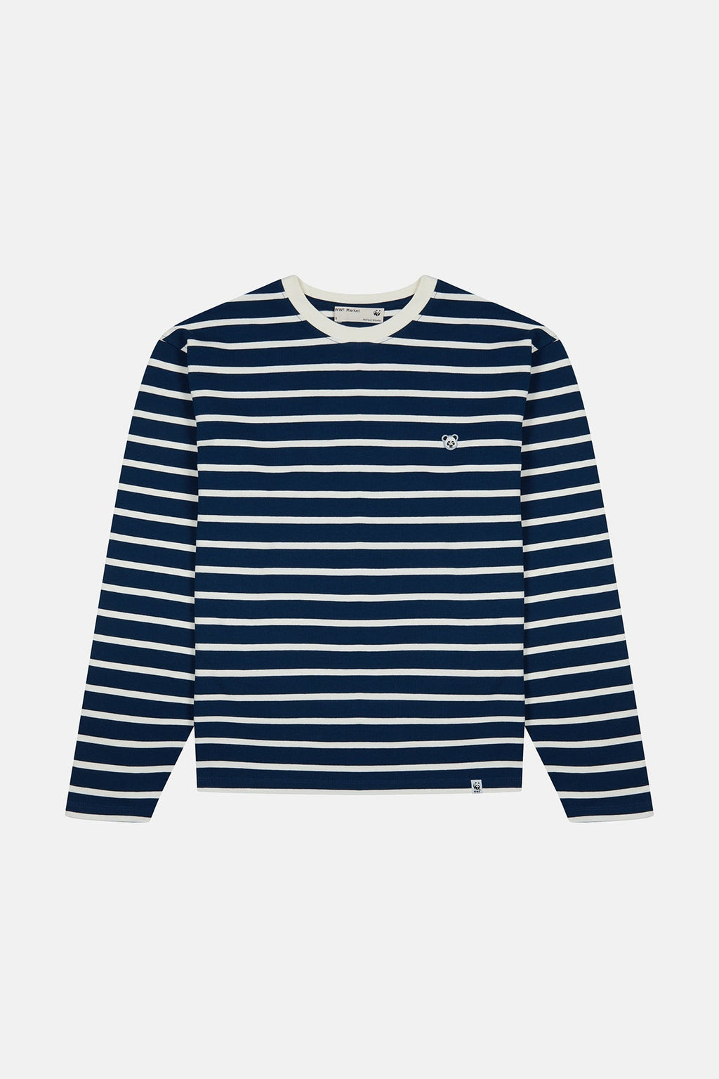 Panda Heavy-Weight Çizgili Uzun Kollu T-Shirt - Lacivert/Ekru