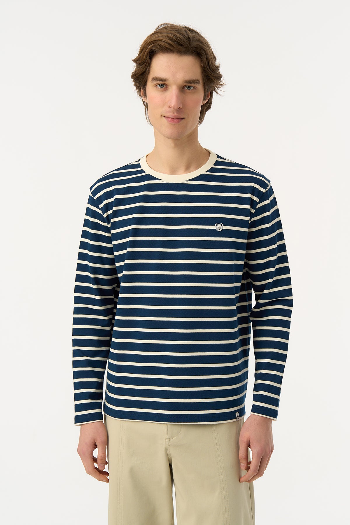 Panda Heavy-Weight Çizgili Uzun Kollu T-Shirt - Lacivert/Ekru