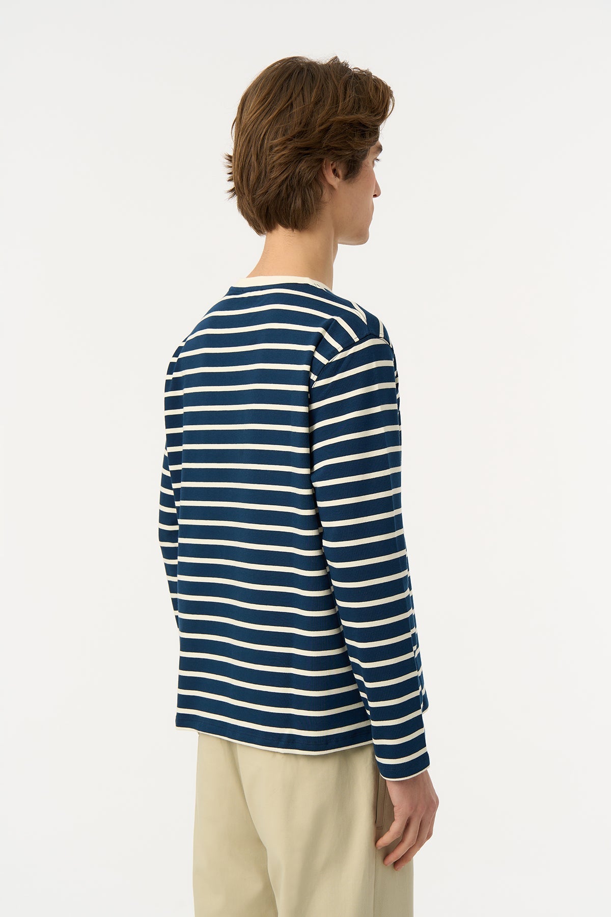 Panda Heavy-Weight Çizgili Uzun Kollu T-Shirt - Lacivert/Ekru