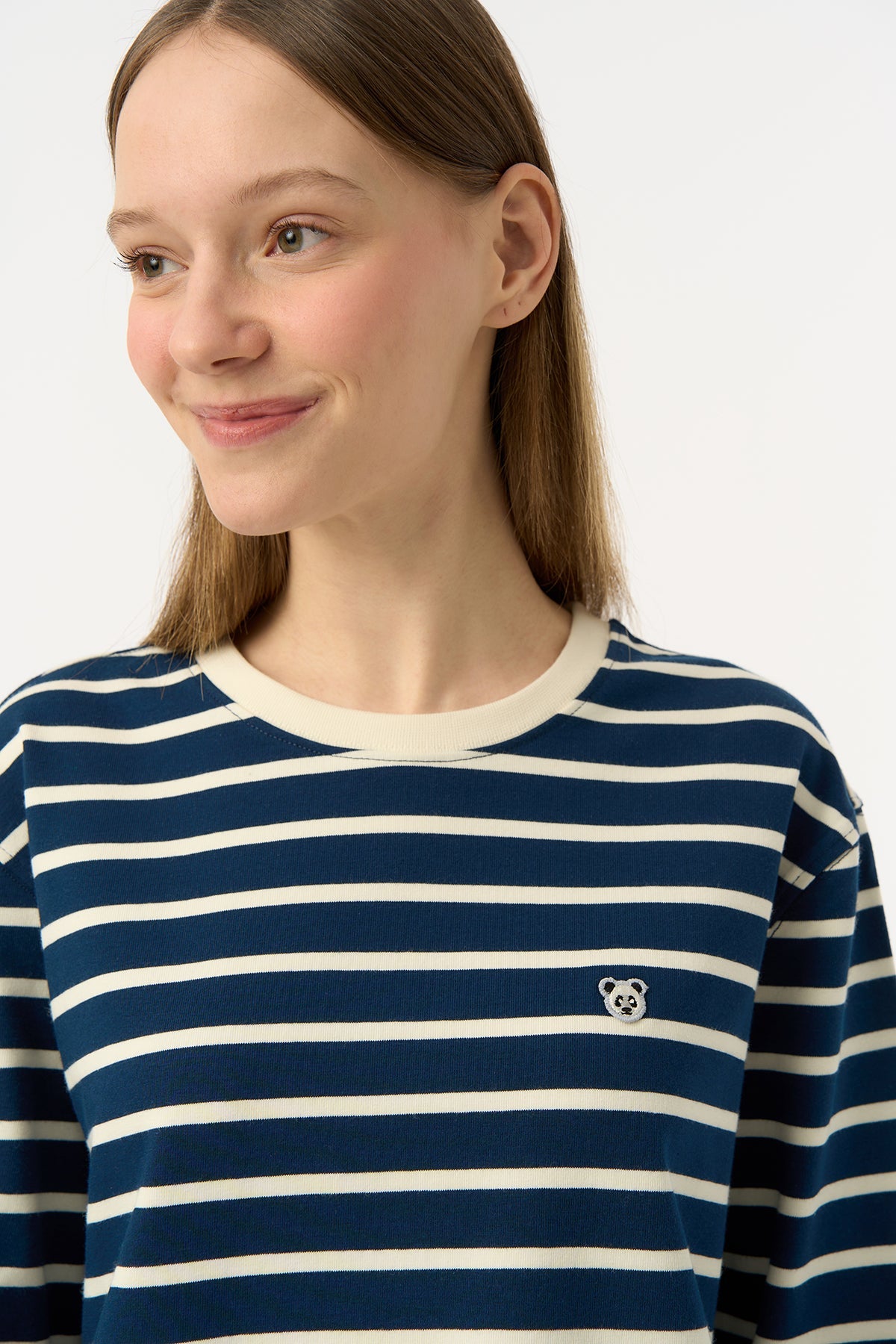 Panda Heavy-Weight Çizgili Uzun Kollu T-Shirt - Lacivert/Ekru