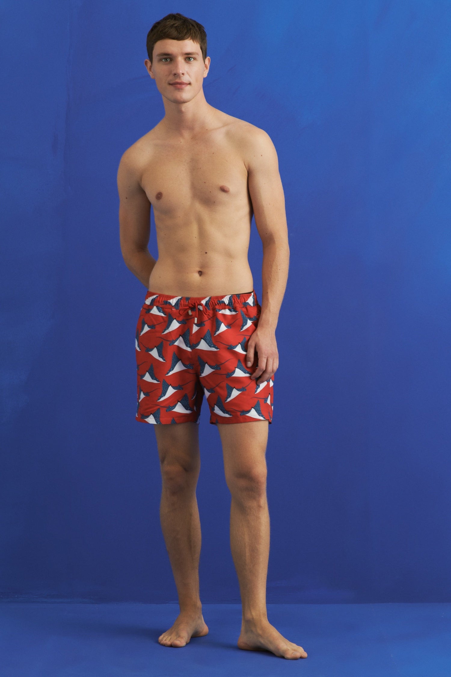 Vatoz Desenli Deniz Şortu - Kırmızı