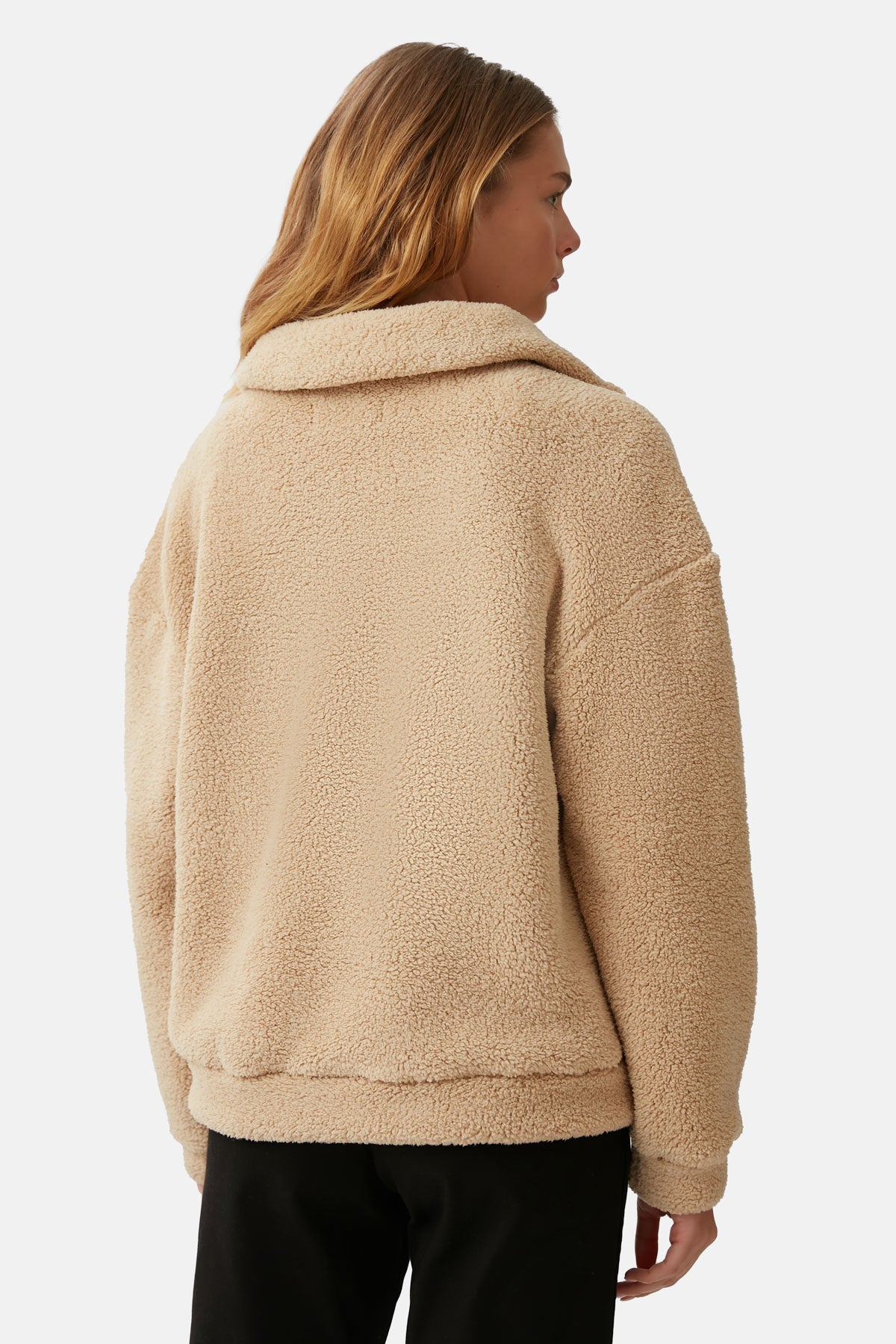 Afrika Yaban Köpeği Sherpa Quarter-Zip Sweatshirt - Bej